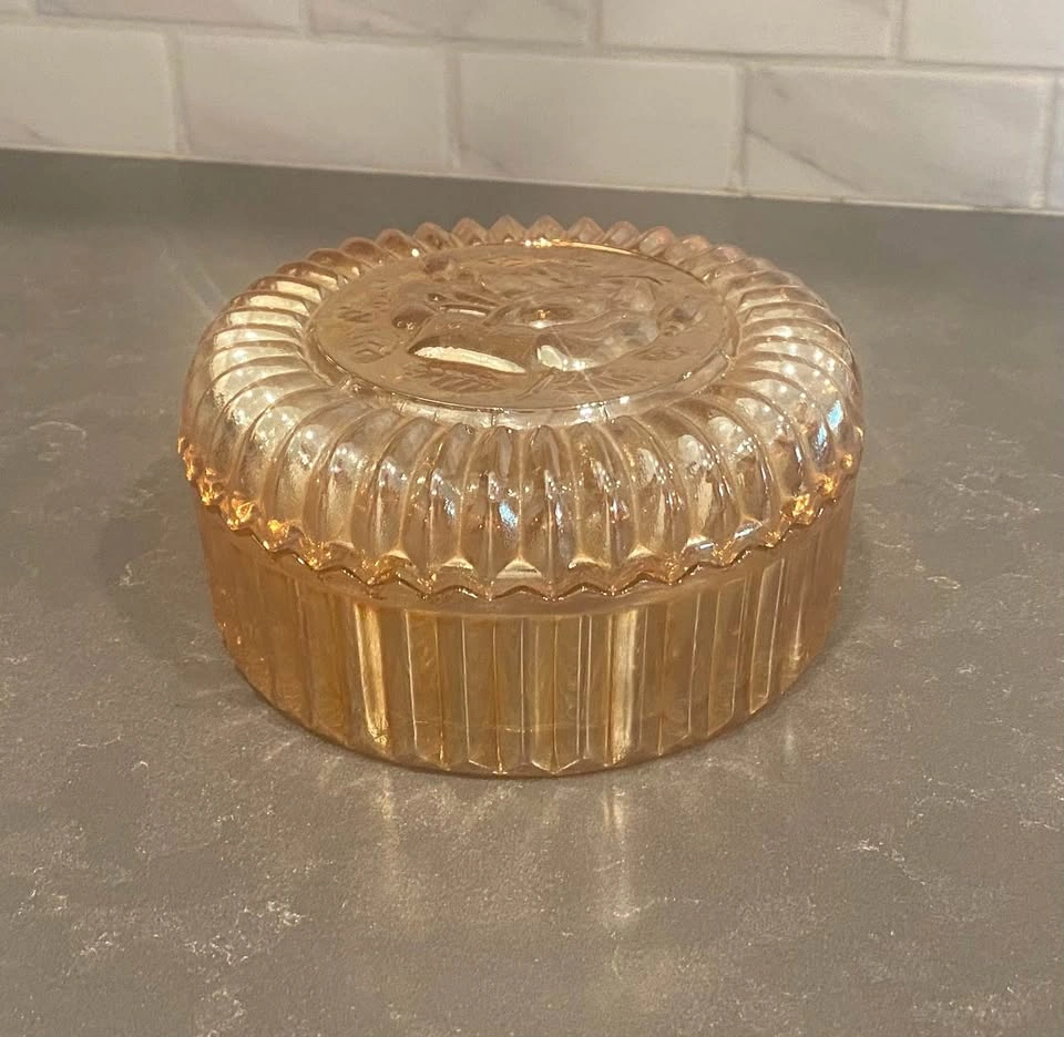 Vintage Jeanette Marigold Carnival Glass Rose Trinket Dish - photo 3