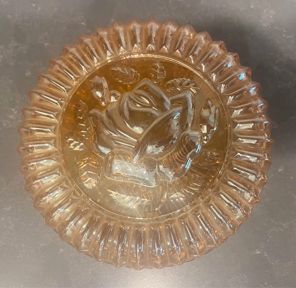 Vintage Jeanette Marigold Carnival Glass Rose Trinket Dish - photo 4