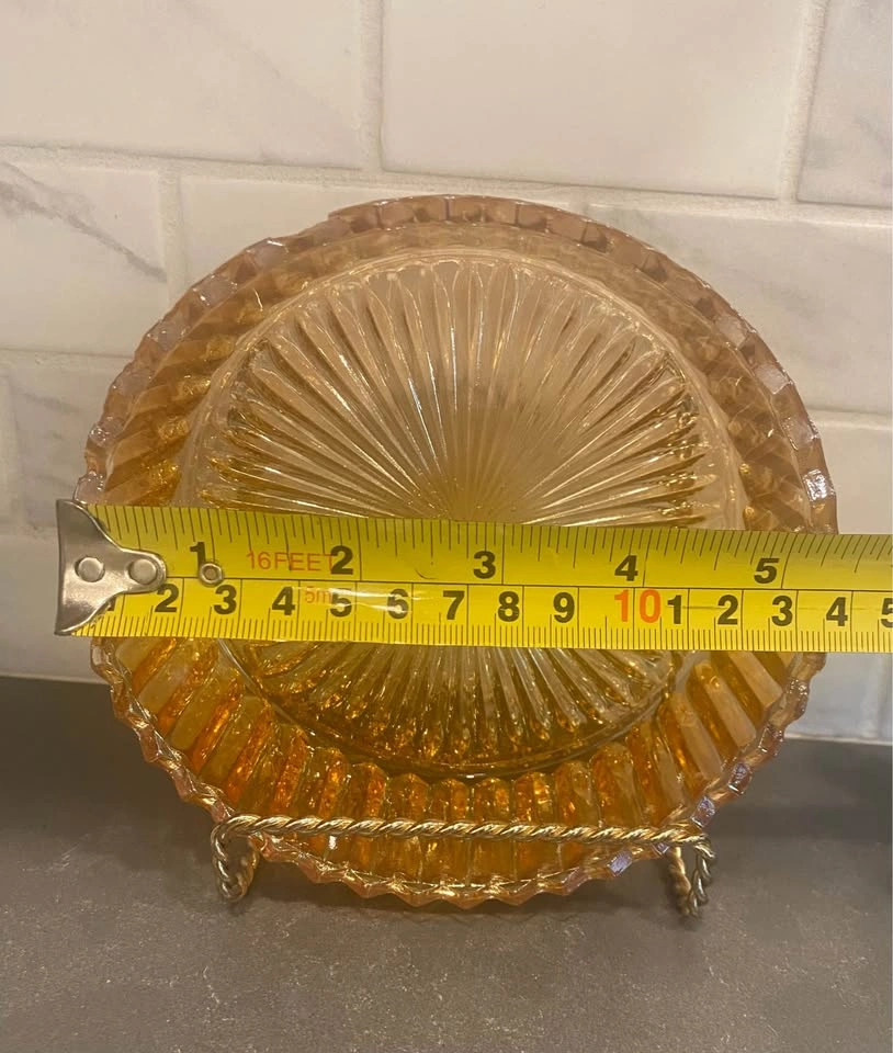 Vintage Jeanette Marigold Carnival Glass Rose Trinket Dish - photo 5