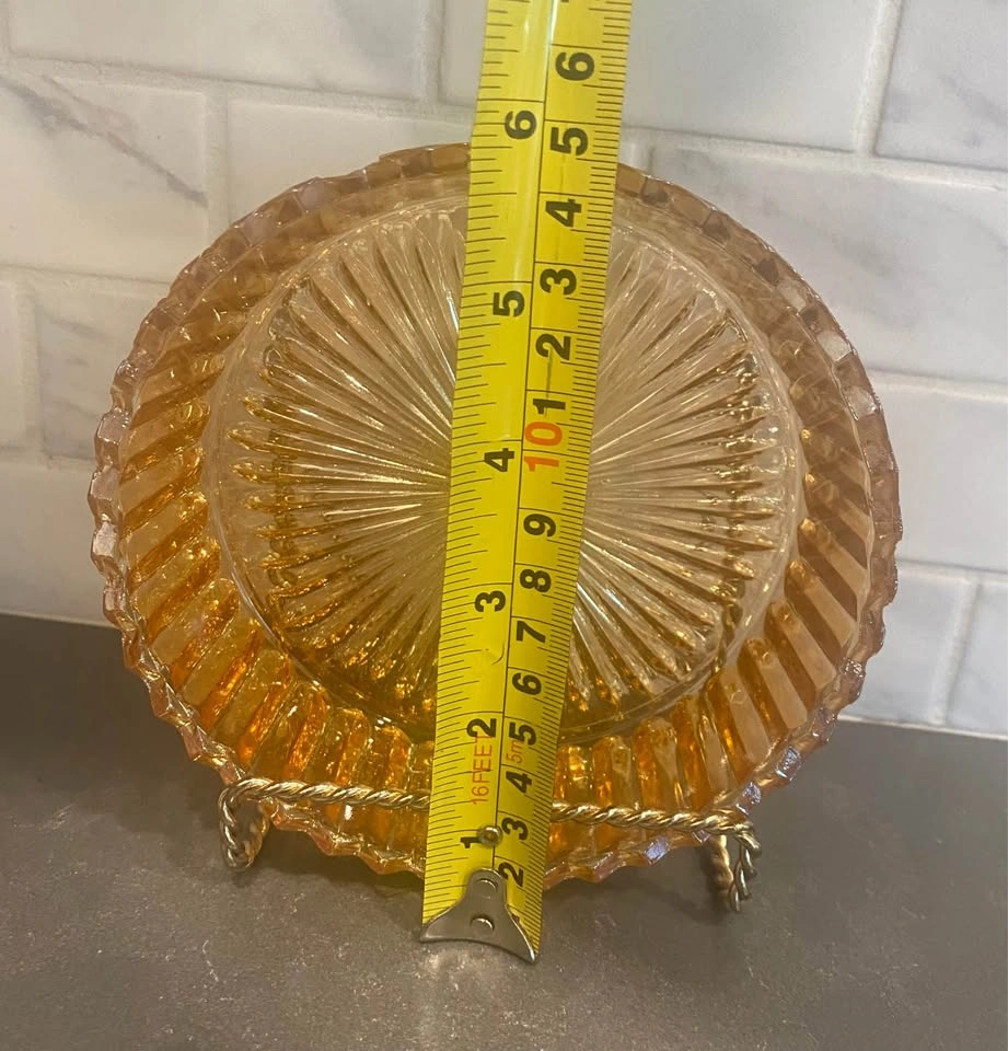 Vintage Jeanette Marigold Carnival Glass Rose Trinket Dish - photo 5