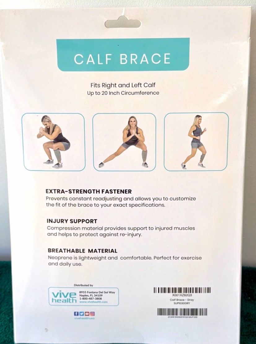 Vive Calf Brace-Gray-Soft with Velcro Closure-New in package. - photo 2