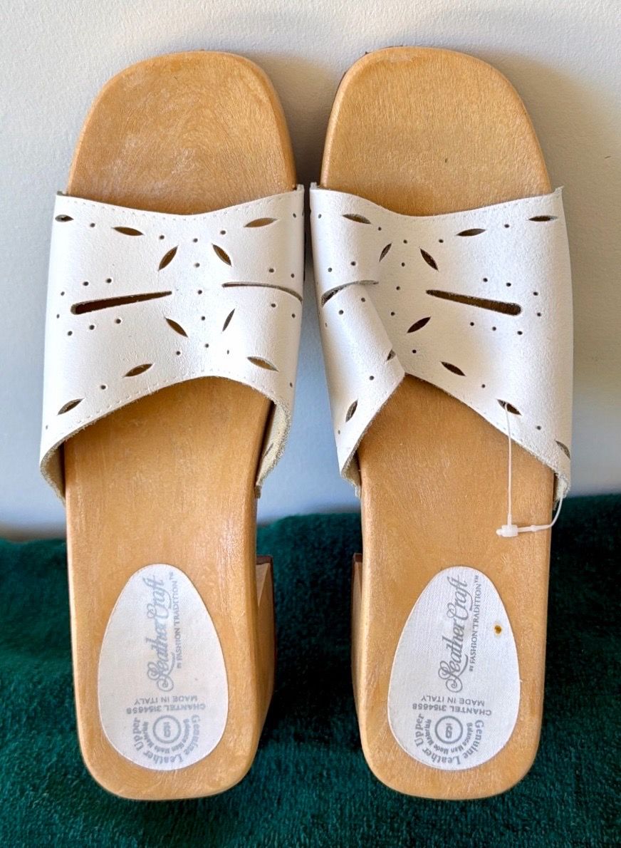 Ladies Wooden Clogs Leather Craft Size 9 (40) Made in Italy