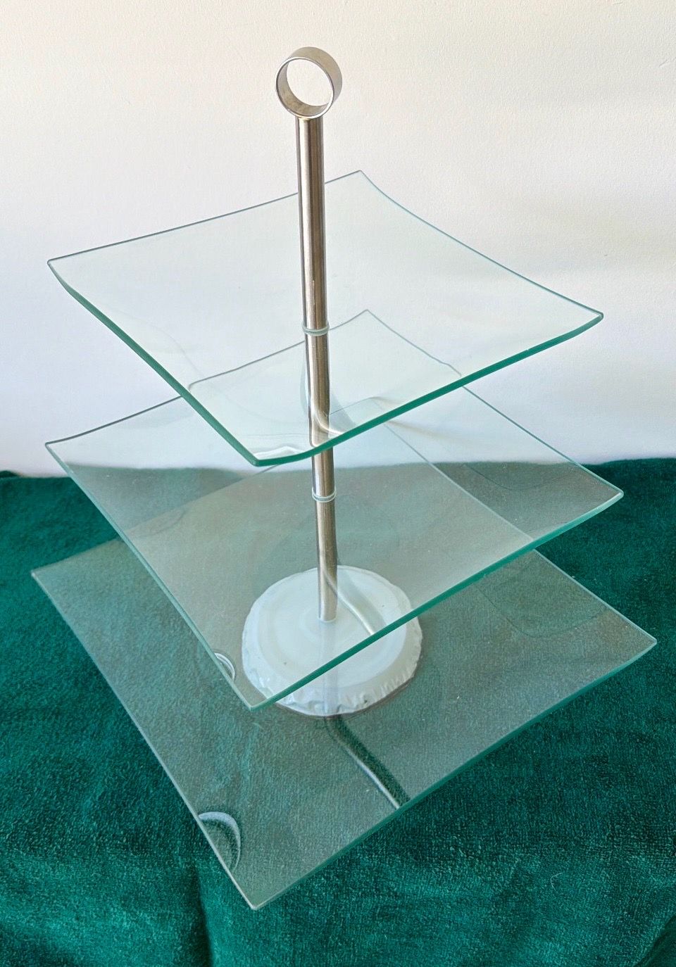 3 Tier Square Glass Dessert Stand with Metal Handle