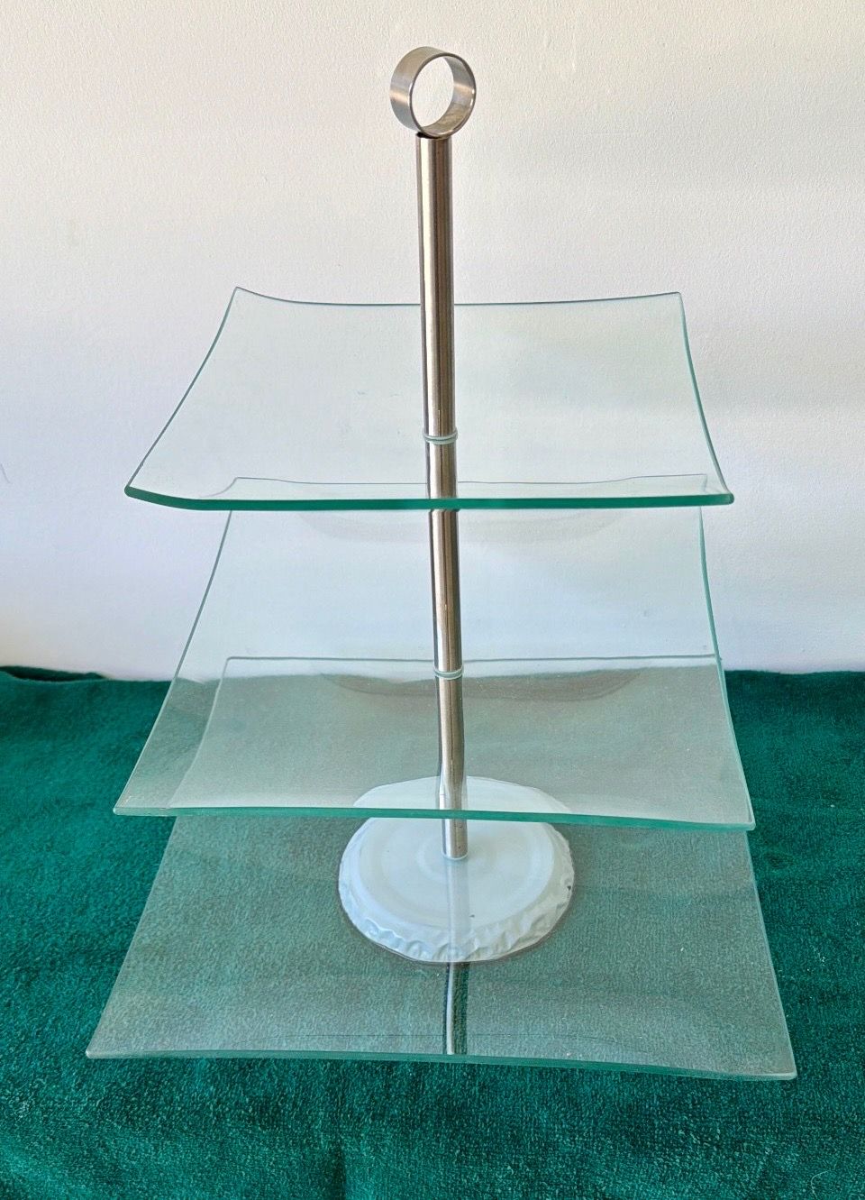 3 Tier Square Glass Dessert Stand with Metal Handle - photo 2