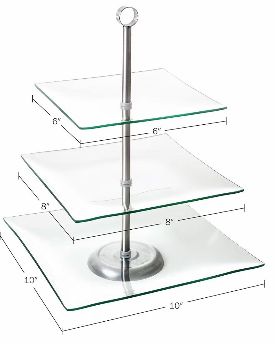 3 Tier Square Glass Dessert Stand with Metal Handle - photo 3