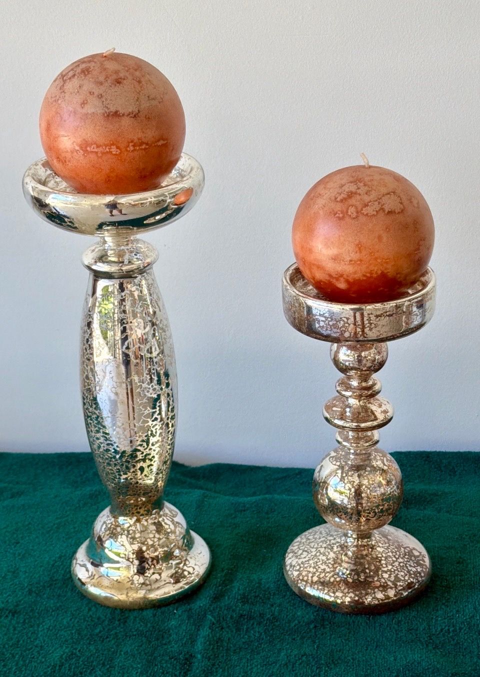 Mercury Glass Candle Crackled Holders with Round Candles