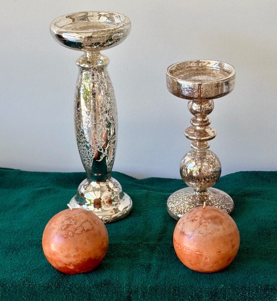 Mercury Glass Candle Crackled Holders with Round Candles - photo 2