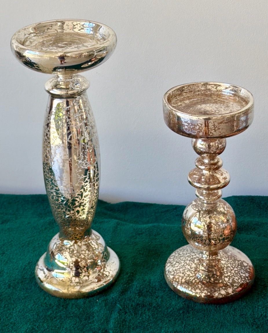 Mercury Glass Candle Crackled Holders with Round Candles - photo 3