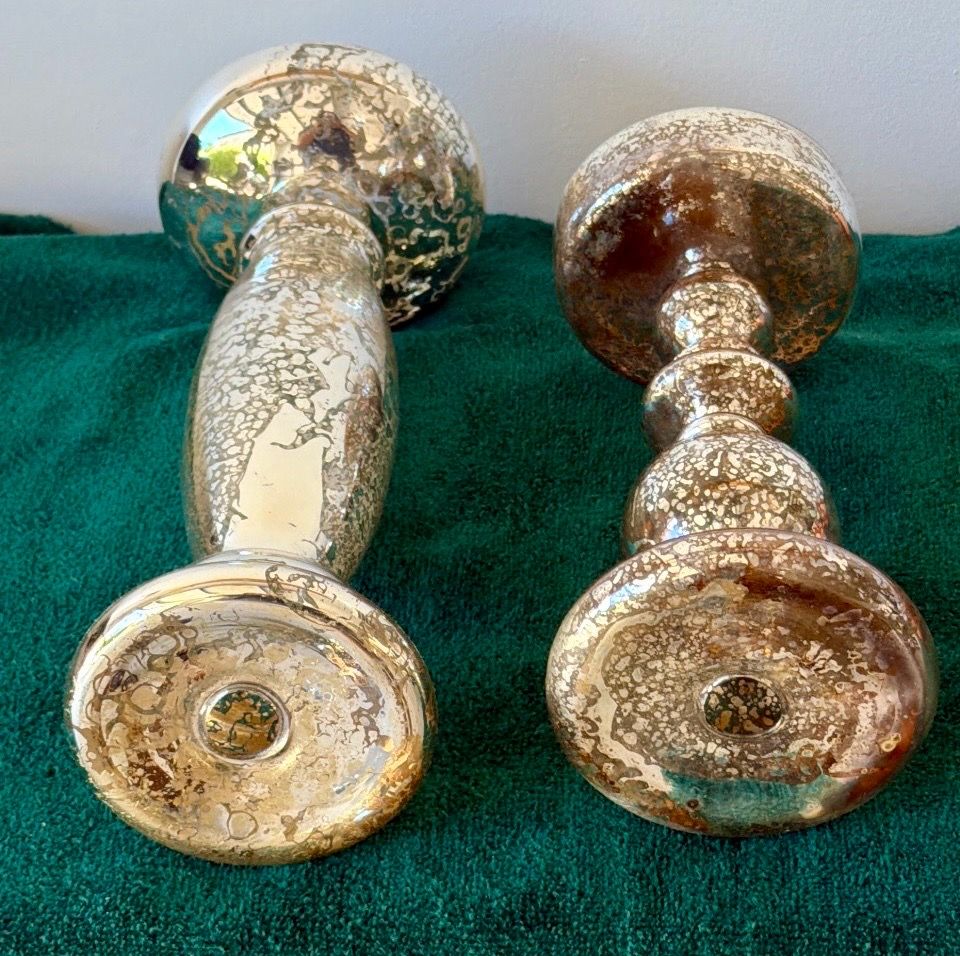Mercury Glass Candle Crackled Holders with Round Candles - photo 4