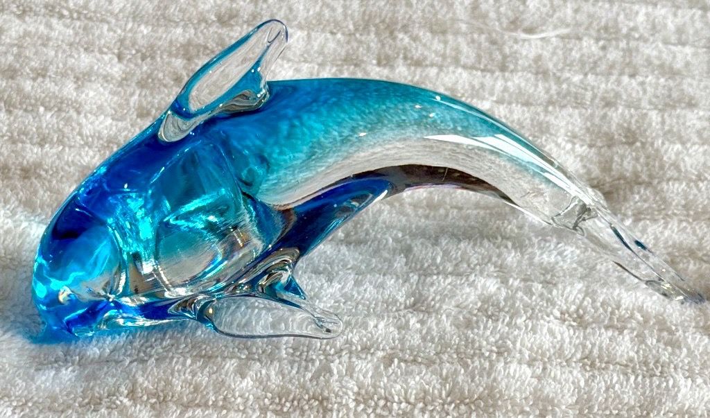 Art Glass Dolphin Figurine Blue, Aqua and Clear Glass-Vintage!