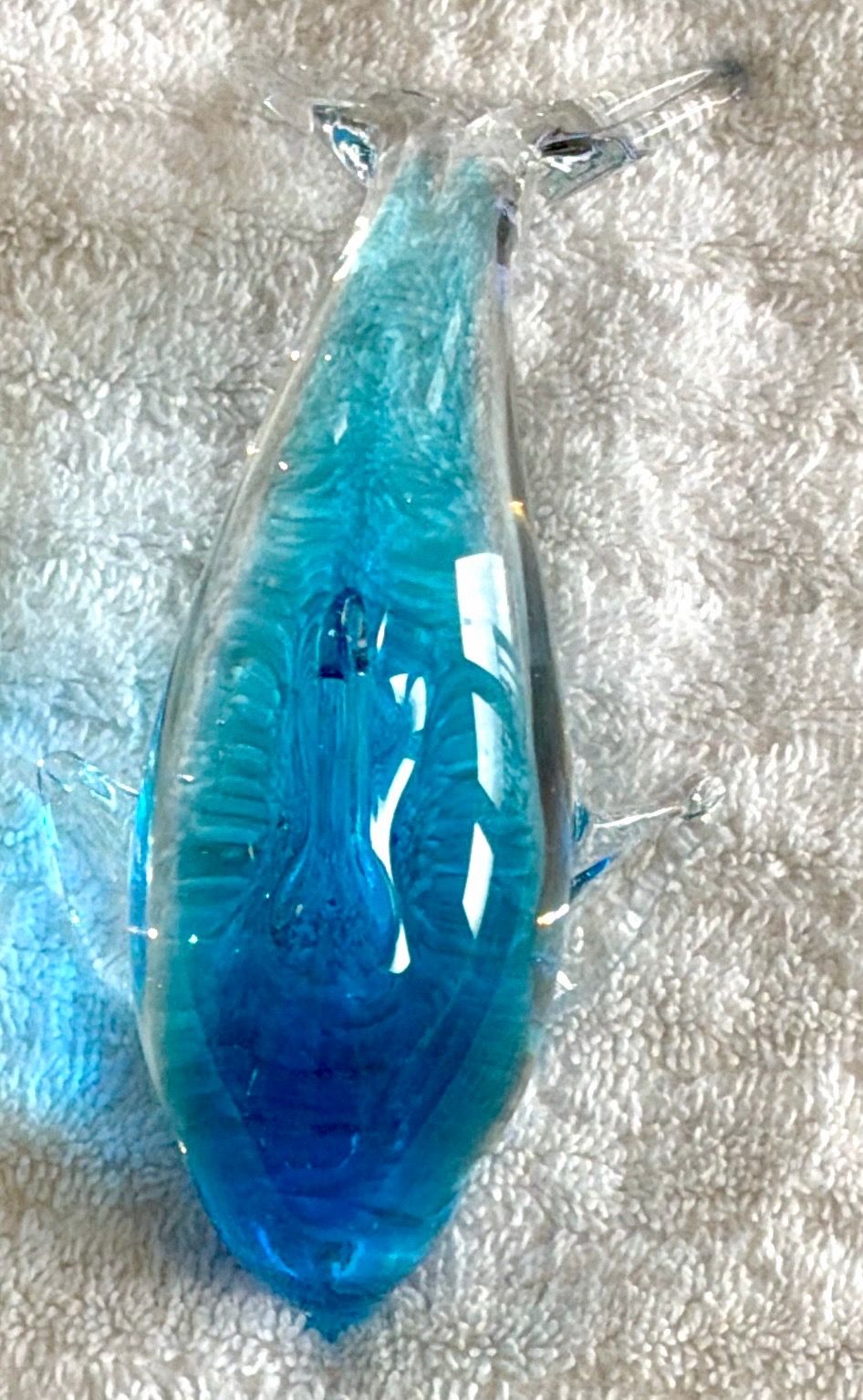 Art Glass Dolphin Figurine Blue, Aqua and Clear Glass-Vintage! - photo 2