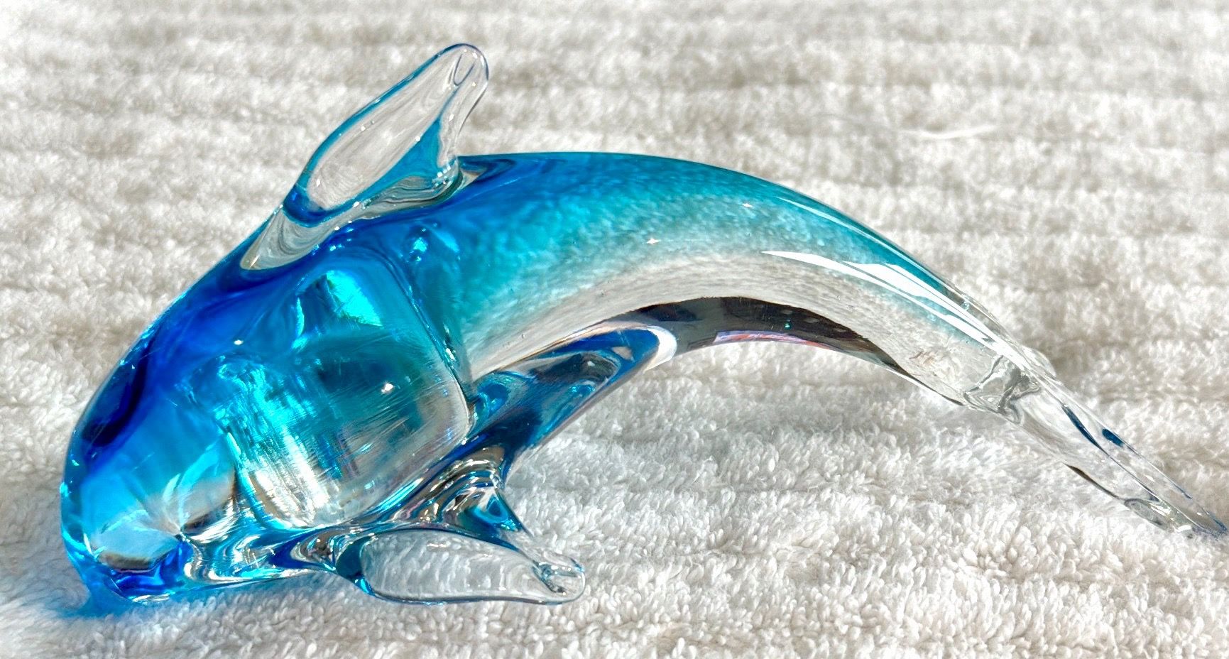 Art Glass Dolphin Figurine Blue, Aqua and Clear Glass-Vintage! - photo 3