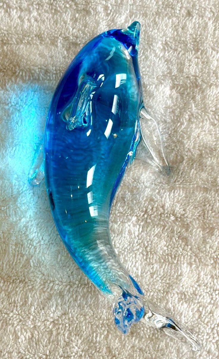 Art Glass Dolphin Figurine Blue, Aqua and Clear Glass-Vintage! - photo 4