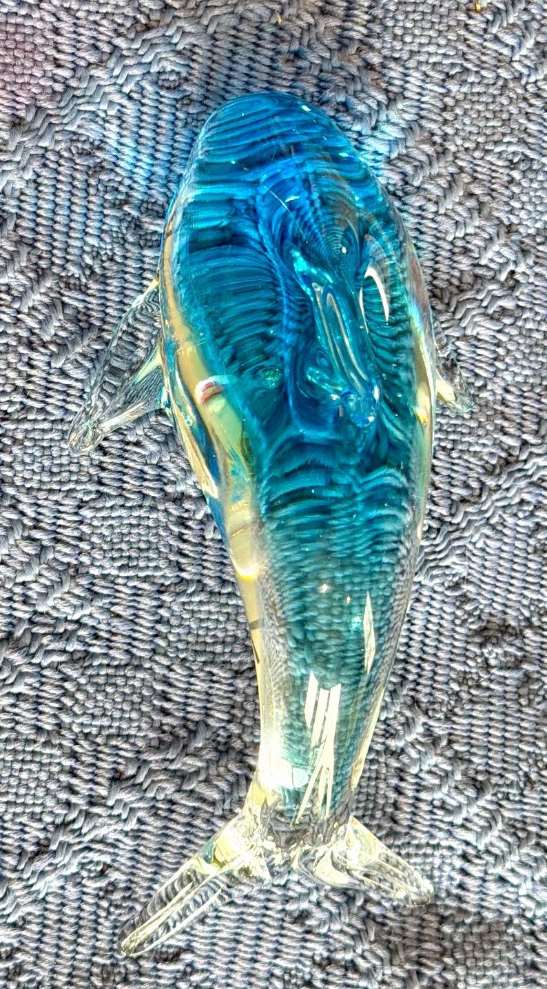 Art Glass Dolphin Figurine Blue, Aqua and Clear Glass-Vintage! - photo 5