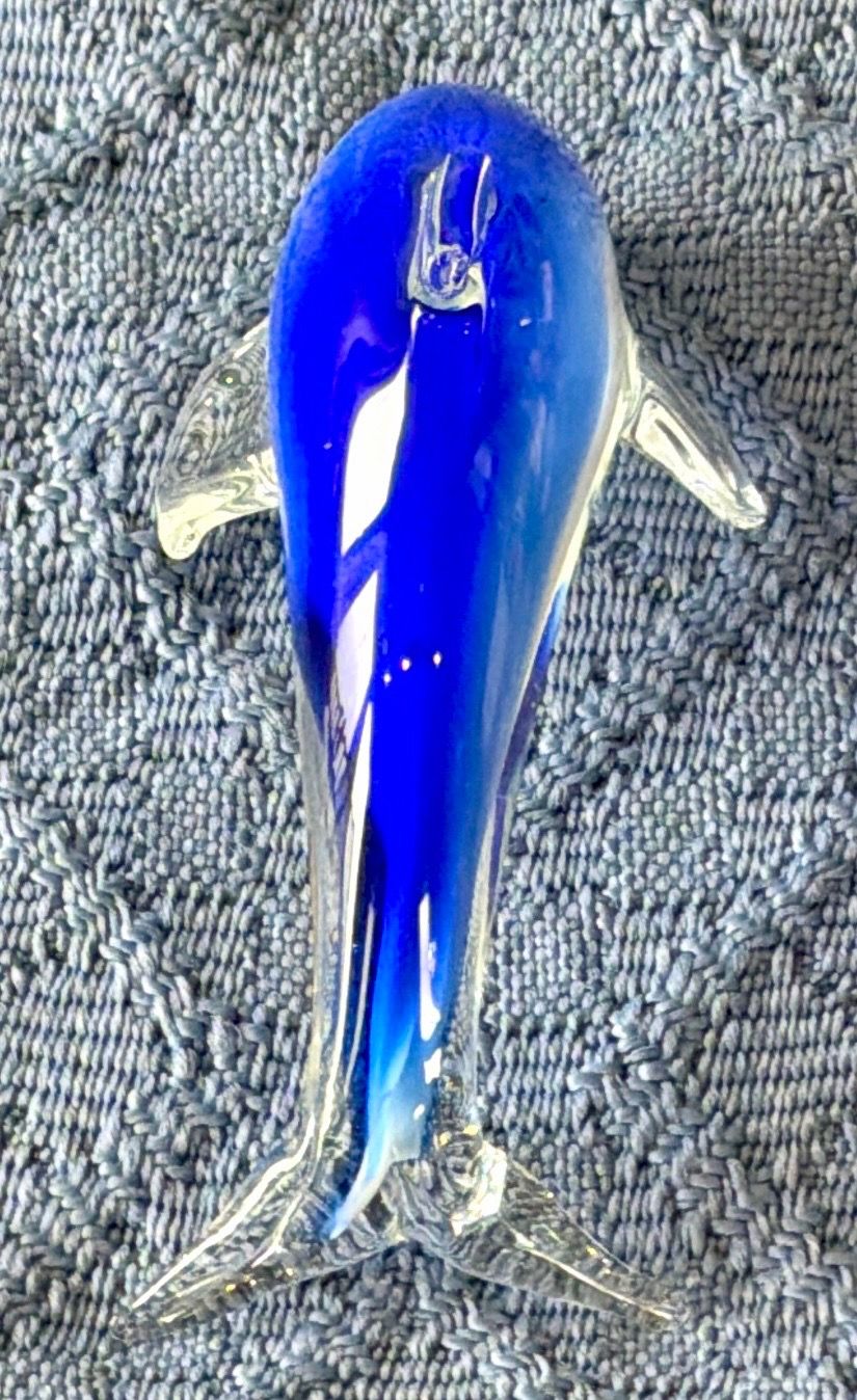 Art Glass Dolphin Figurine Cobalt Blue, White and Clear Glass - photo 4