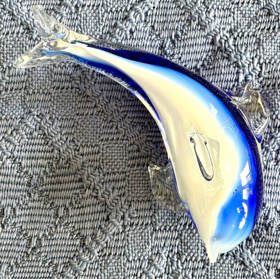 Art Glass Dolphin Figurine Cobalt Blue, White and Clear Glass - photo 5