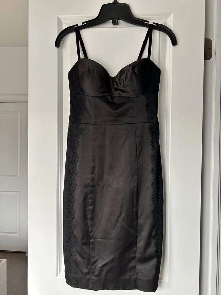 Guess black satin with lace trim dress