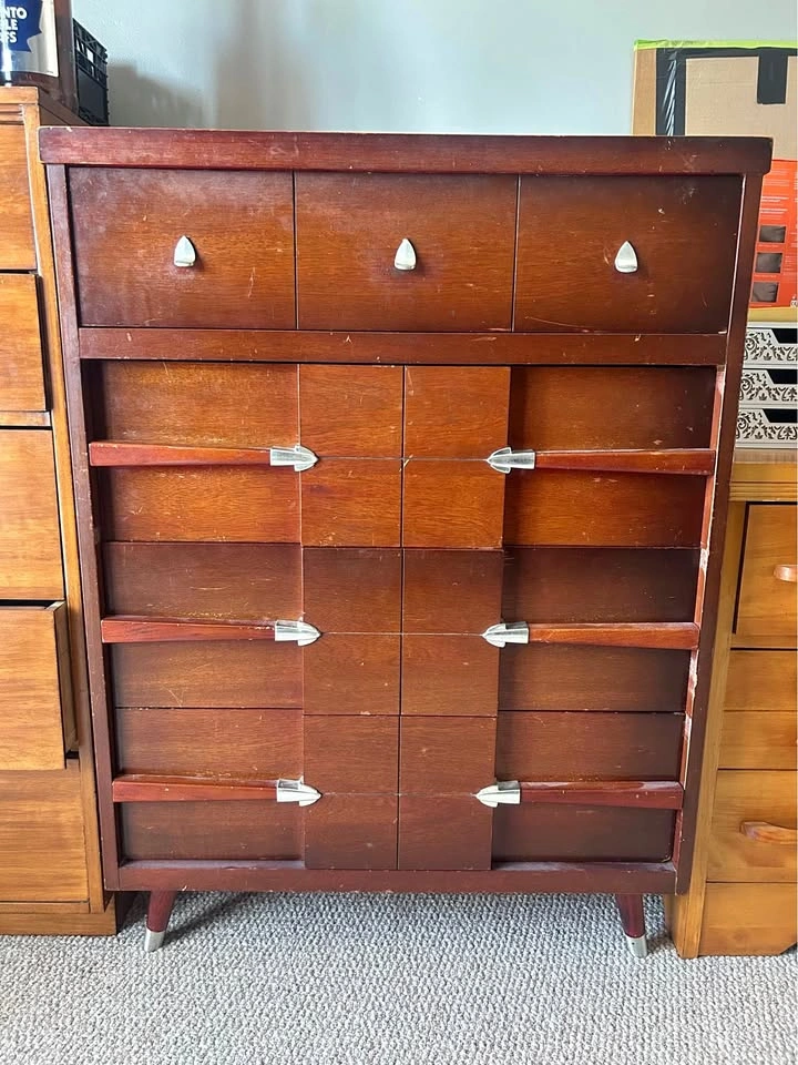 Vintage mid-century modern highboy dresser