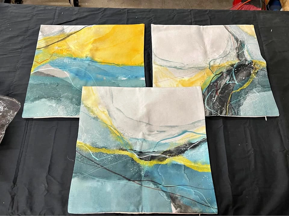⚽ Abstract Blue/Yellow Throw Pillow Cases- 3 pcs.
