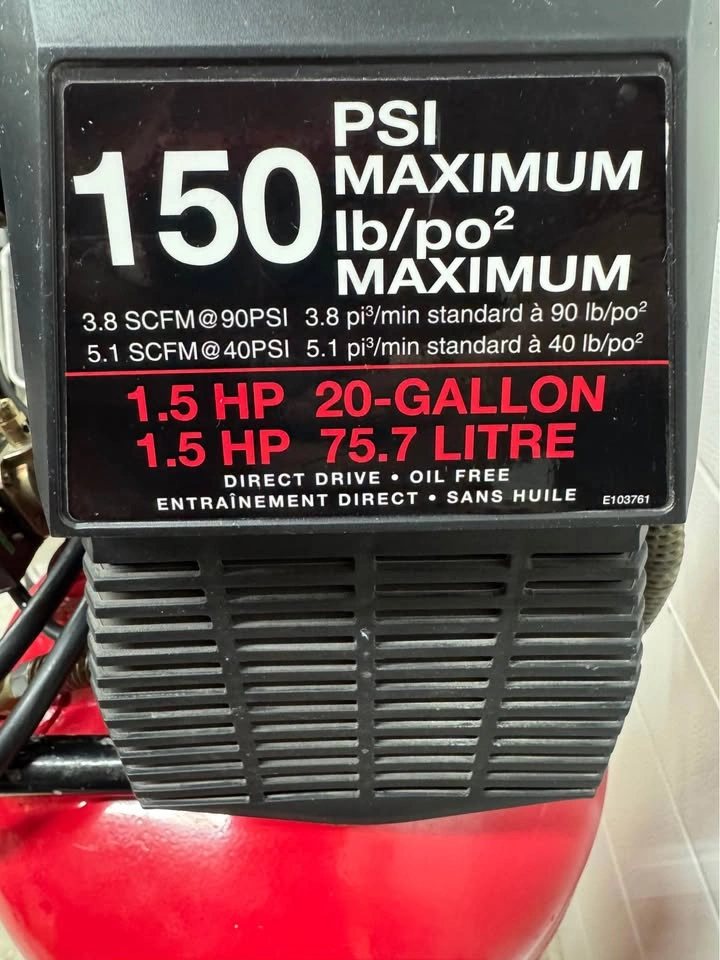 Craftsman 20gal 150psi Vertical Air Compressor - photo 3