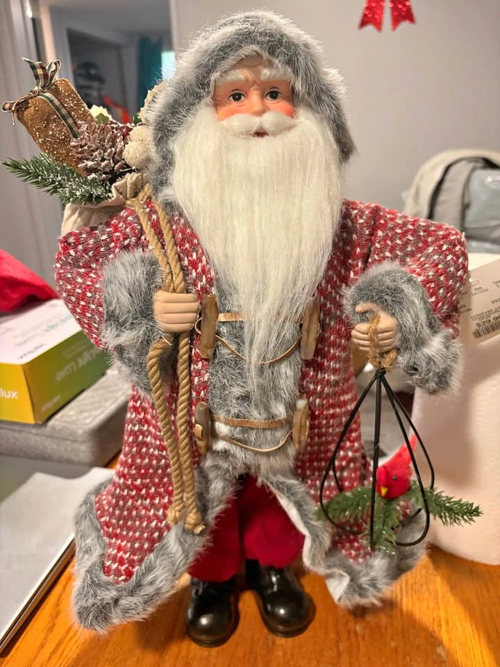 Santa Claus Figurine with Red Sweater and Birdcage
