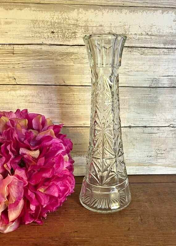 Vintage Clear and Iridescent Starburst Vase