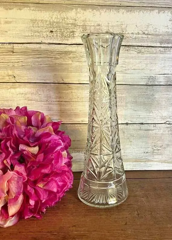 Vintage Clear and Iridescent Starburst Vase thumbnail