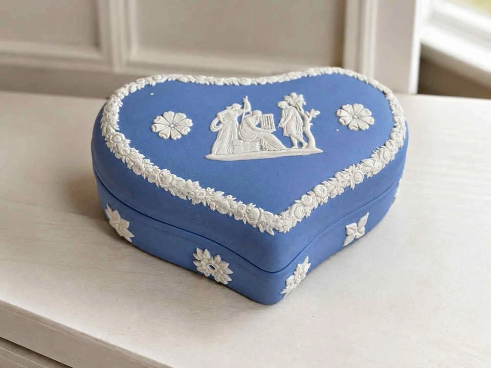 Wedgwood Blue Jasperware Heart Trinket Box