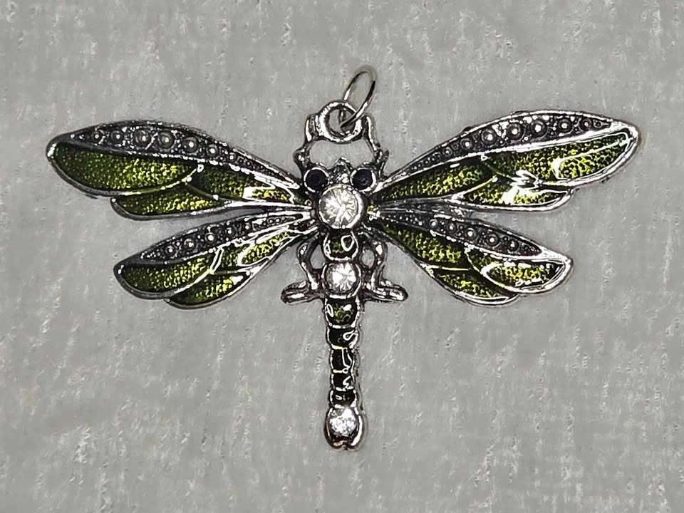 Large Green Enamel Dragonfly Pendant Charm