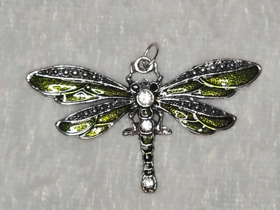 Large Green Enamel Dragonfly Pendant Charm - photo 2