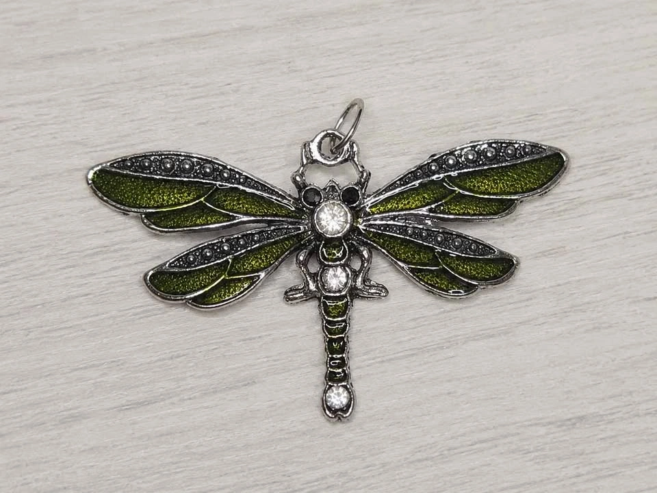 Large Green Enamel Dragonfly Pendant Charm - photo 3