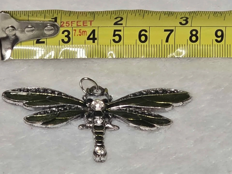 Large Green Enamel Dragonfly Pendant Charm - photo 5