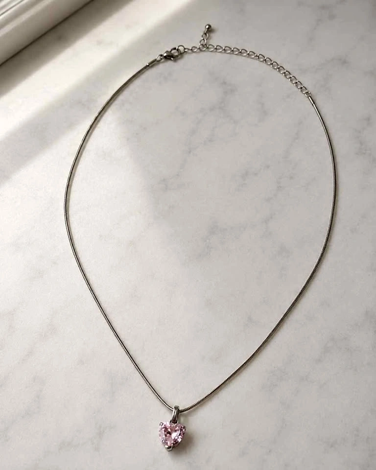 925 Sterling Silver Pink Heart Necklace
