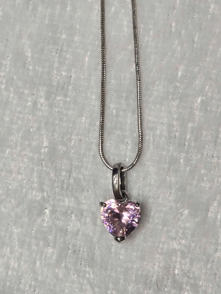 925 Sterling Silver Pink Heart Necklace - photo 4