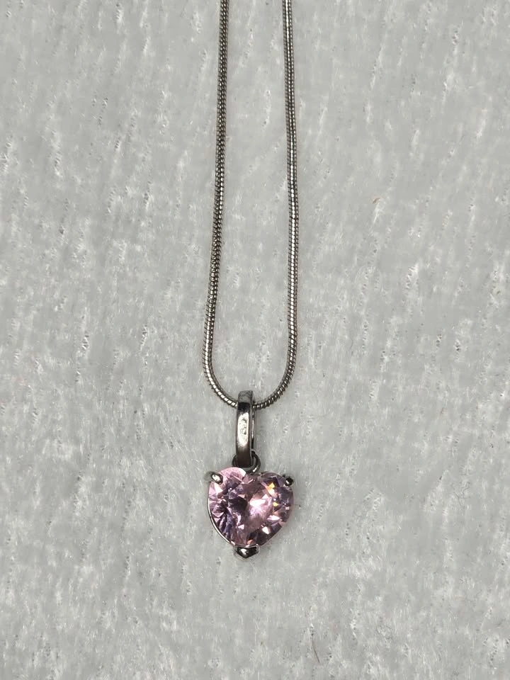 925 Sterling Silver Pink Heart Necklace - photo 5