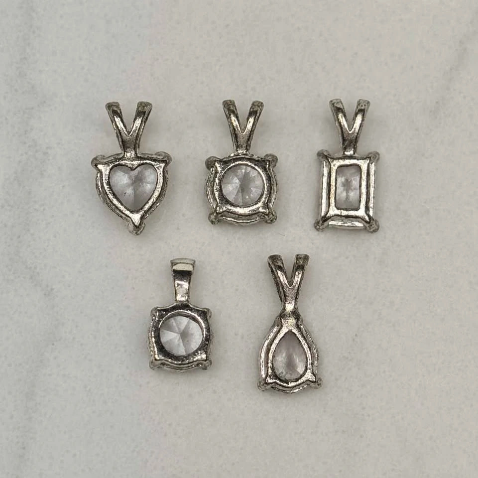 5 Silver Tone Rhinestone Pendant Charms - photo 2