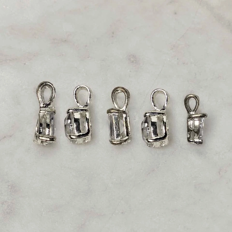 5 Silver Tone Rhinestone Pendant Charms - photo 3