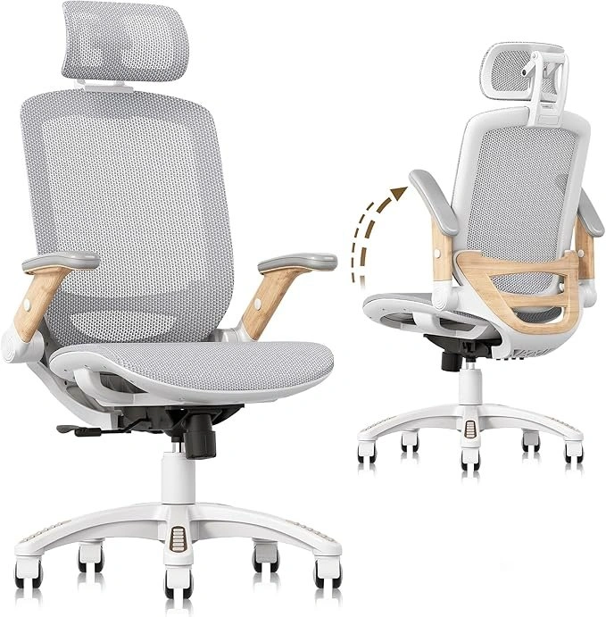 New in Box: Ergonomic Office Chair (White/Woodgrain)