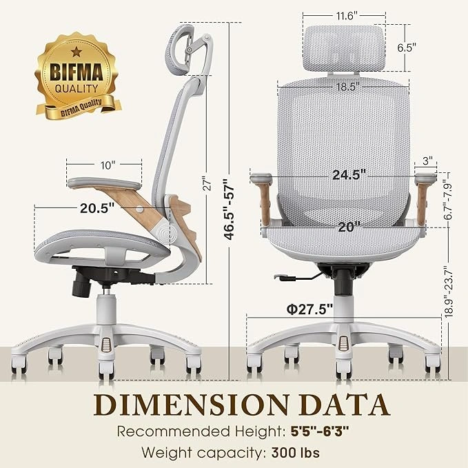 New in Box: Ergonomic Office Chair (White/Woodgrain) - photo 3