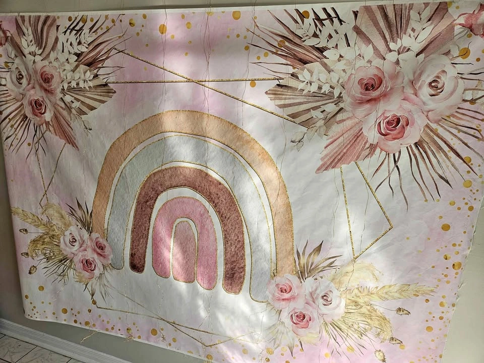 Boho Rainbow Floral Party Backdrop (5×7)⚽️