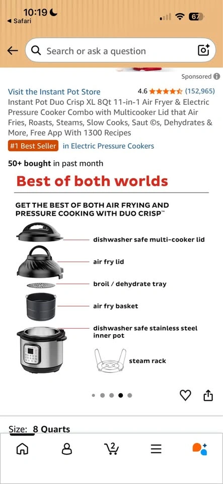 Instant Pot Duo Crisp XL 8Qt, Air Fryer + Pressure Cooker - photo 3