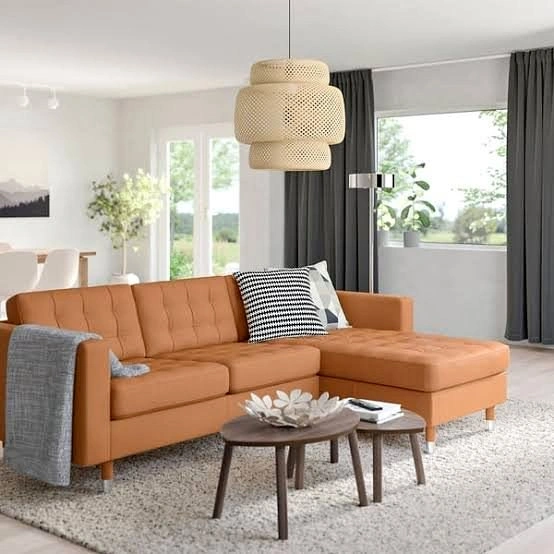 IKEA MORABO Brown Leather Sectional Sofa with Chaise