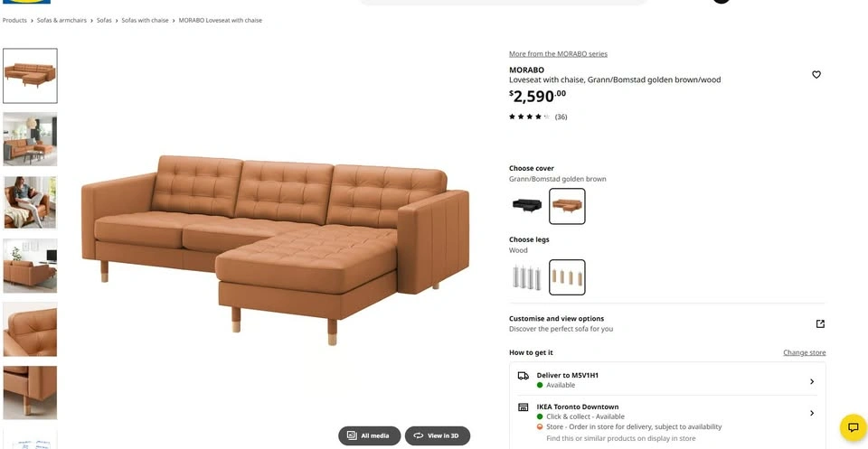 IKEA MORABO Brown Leather Sectional Sofa with Chaise - photo 3