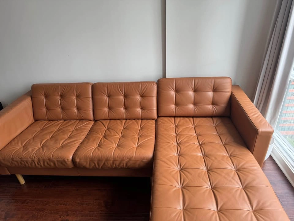 IKEA MORABO Brown Leather Sectional Sofa with Chaise - photo 4