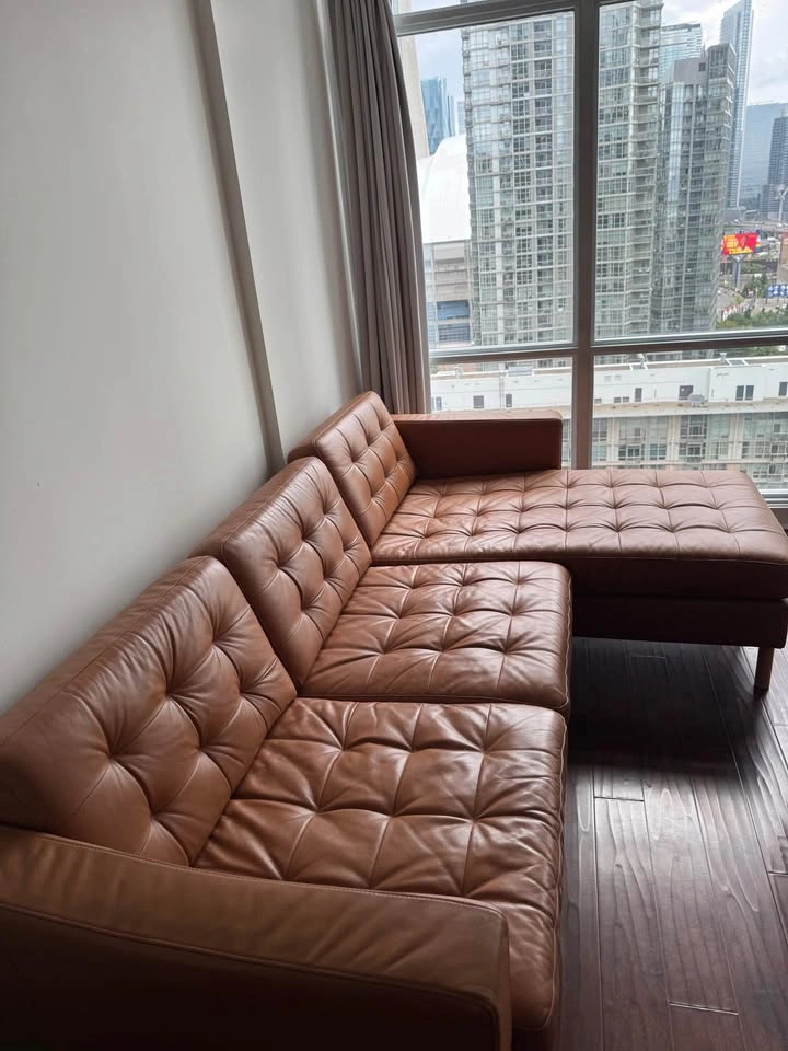 IKEA MORABO Brown Leather Sectional Sofa with Chaise - photo 5