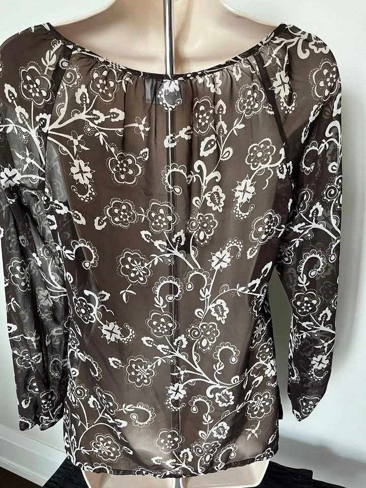 Ann Taylor Loft Brown Floral Tie-neck Tunic Top ~ 4 Petite ⚽️ - photo 2