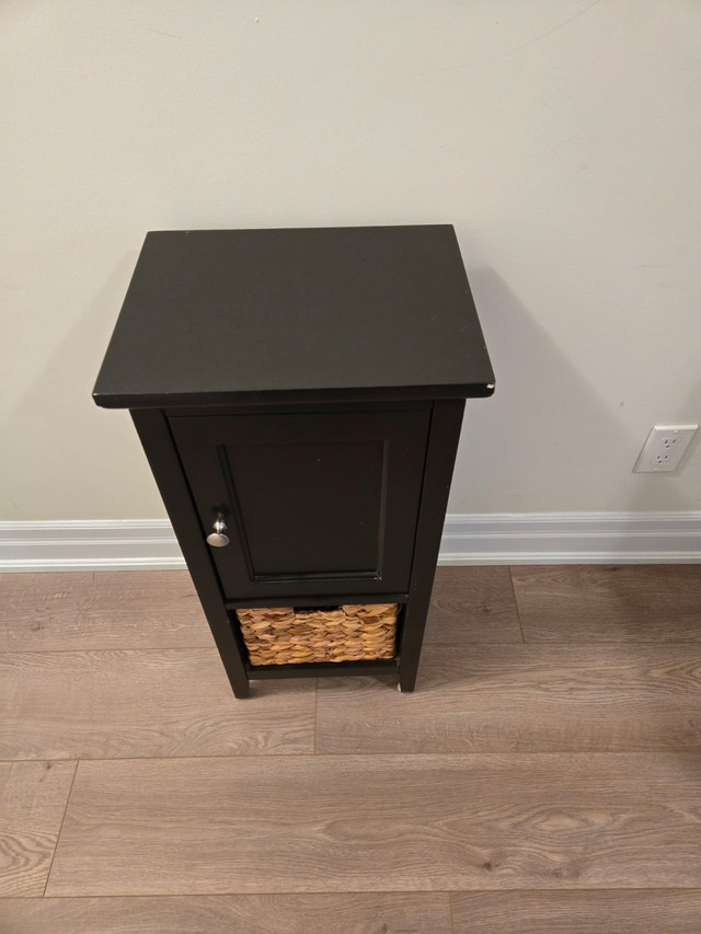 Moving sale-Small Storage Cabinet with Wicker Basket - photo 2