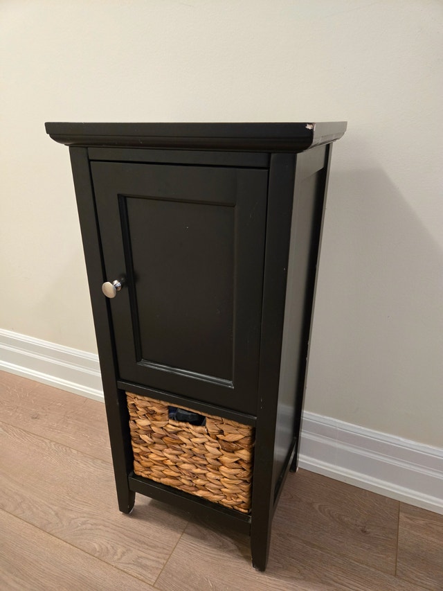 Moving sale-Small Storage Cabinet with Wicker Basket - photo 3