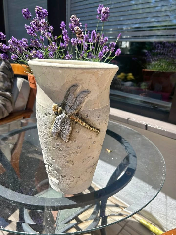 Pottery Vase with Dragonflies