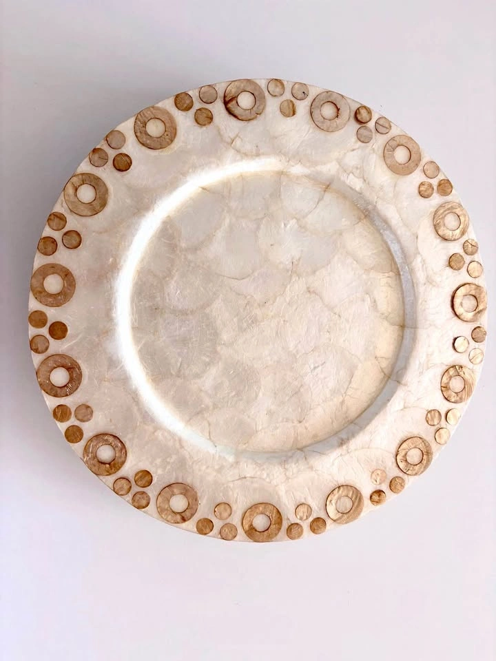 Set of 6 Capiz Shell Charger Plates with Bamboo Inlay